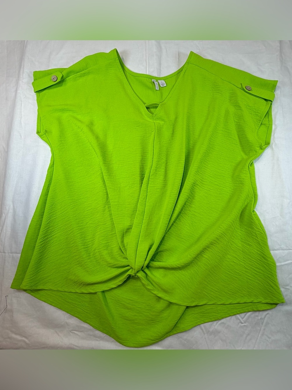 Cato Lime Green Twist-Front Short Sleeve Blouse